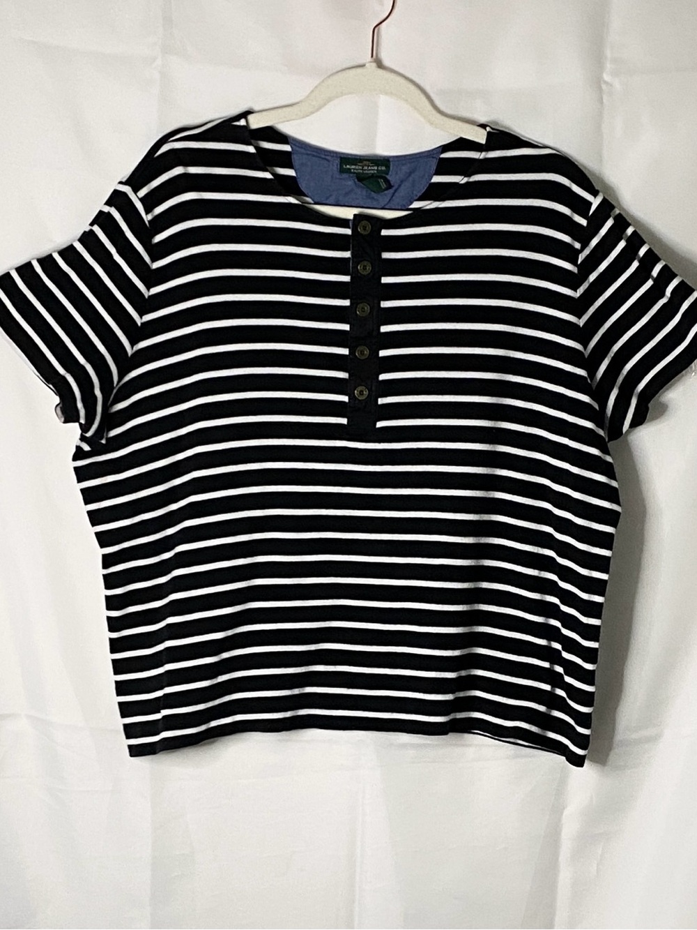 Ralph Lauren 2X Black White Stripe Henley Tee Plus Size